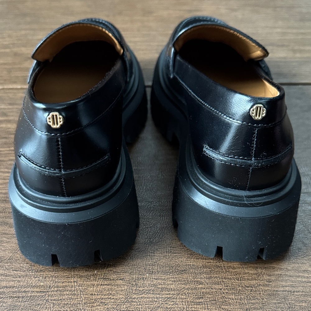 Maje Medaille Leather Platform Loafers in Black with Gold Accents - Picture 4 of 6